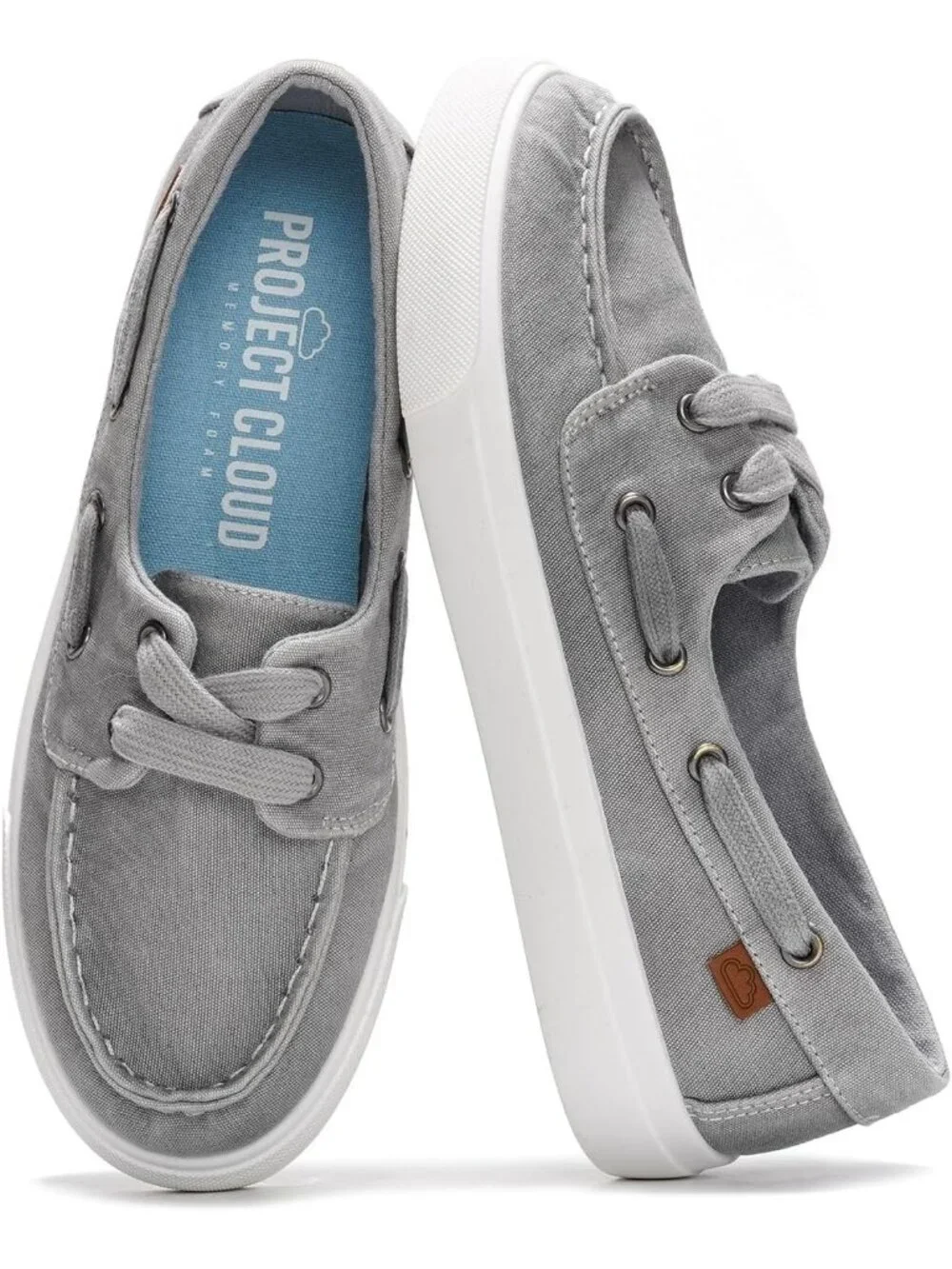 Womens Grey Canvas Project Cloud Canvas Sneakers Memory Foam Slip On Loafers